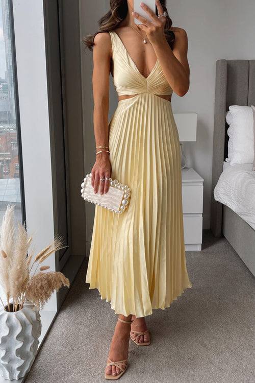 pleated midi dress for wedding guest Elle | V-Neck Maxi Women pref dress Actual color may vary Sleeve Length:Extra Long - 37