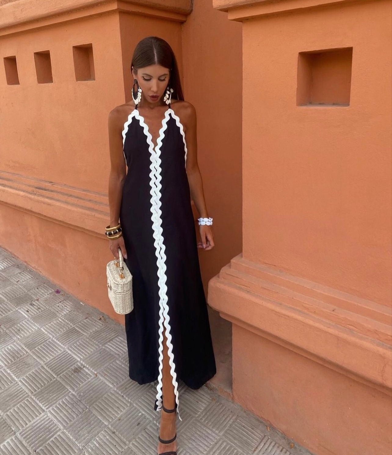 v neck halter wedding guest dress Victoria | V-Neck Maxi for Women RAW SILK TROUSER
