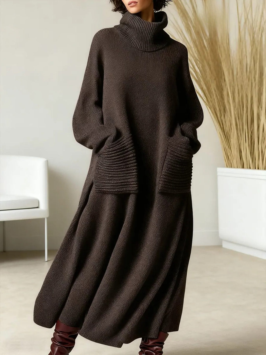 oversized rib knit dress Adrianne | Roll Neck Ribbed Maxi for NFL 2024 Drop 2