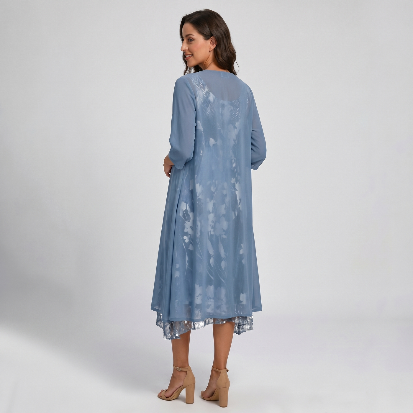Eloïse | Floral Print Midi Dress with Layered Cardigan for